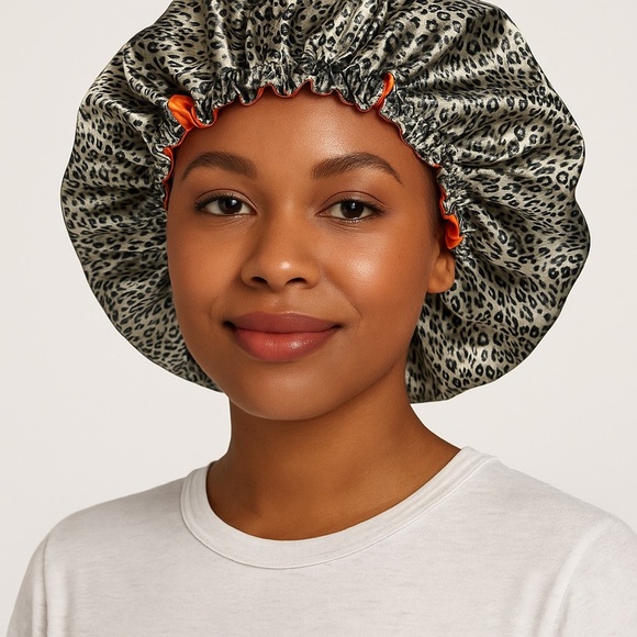 Leopard Print Satin Hair Bonnet - Picture 1 of 3